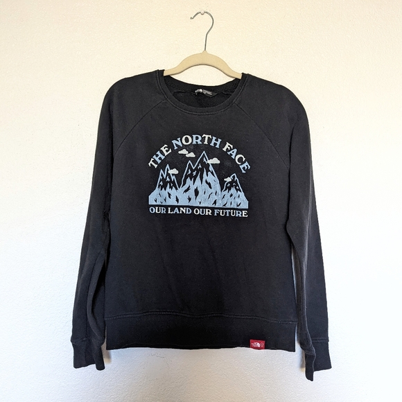 The North Face Sweaters - The North Face Black Crewneck Mountain Print Sweater Medium "Our land Our future